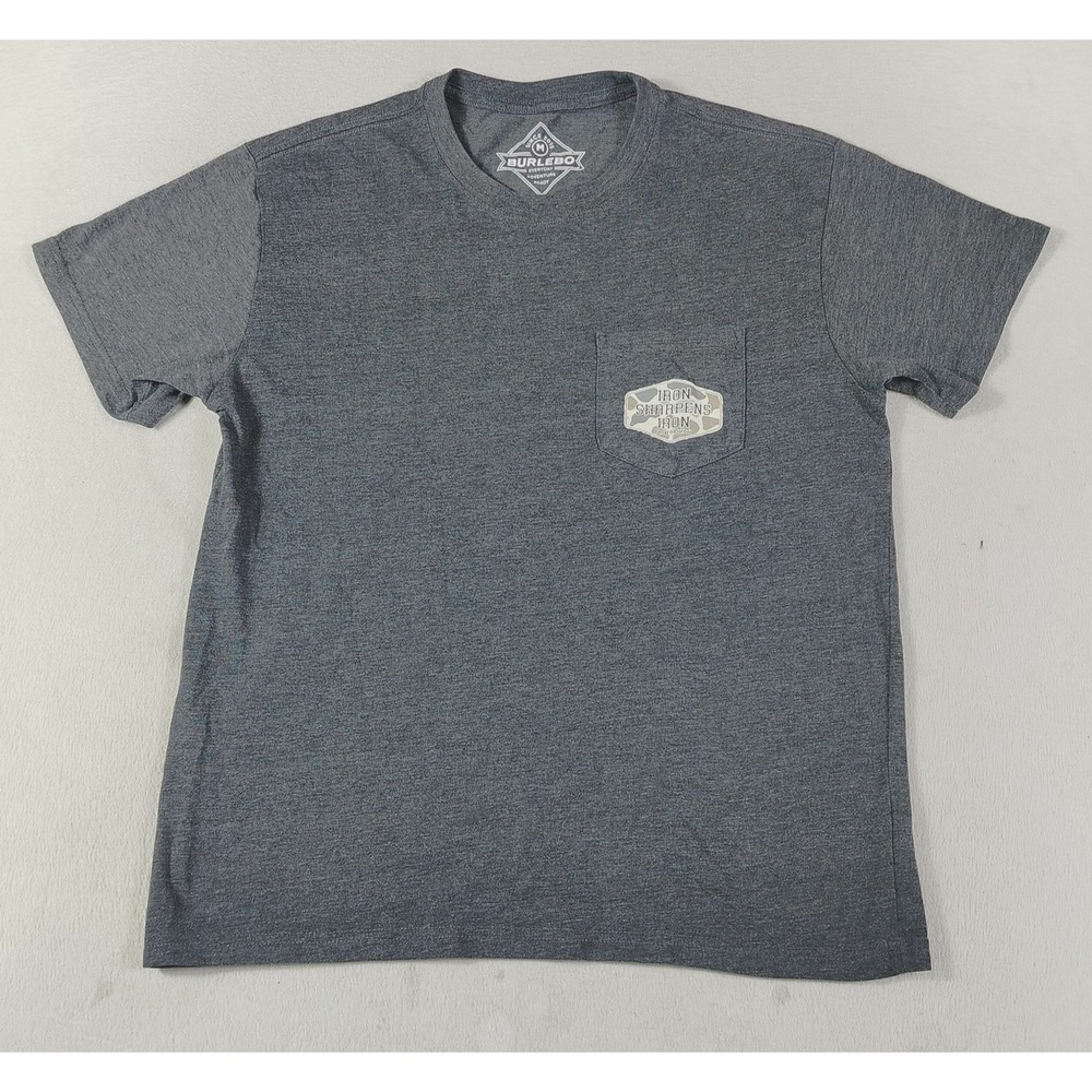 Burlebo Shirt Mens Medium Gray Iron Sharpens Iron Pocket Graphic Tee Christian